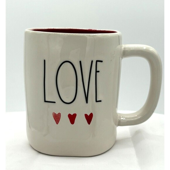 Rae Dunn LOVE Mug Ivory Hearts Valentines Love Artisan Collection Red Glazed New - Picture 1 of 14